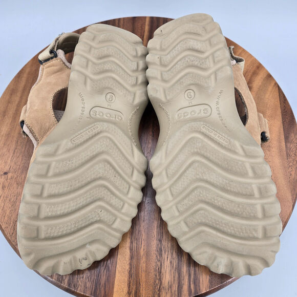 Crocs Yukon Sandals Men's 9 Brown Leather Adjustable Strap Sport Outdoor Comfort - Picture 6 of 7